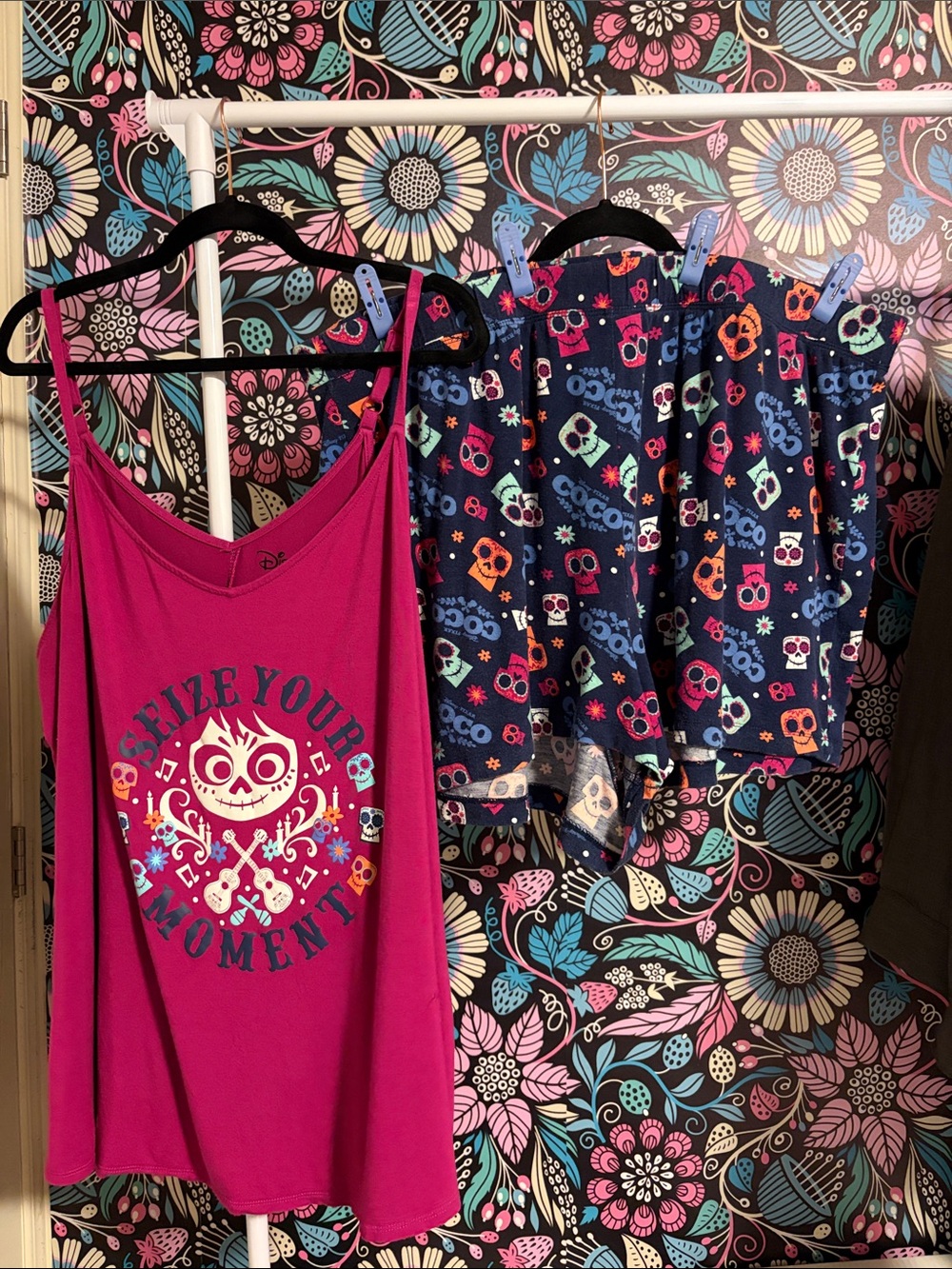 Disney Coco Fuchsia Tank Top with Navy Skull-Print Shorts Sleep Set